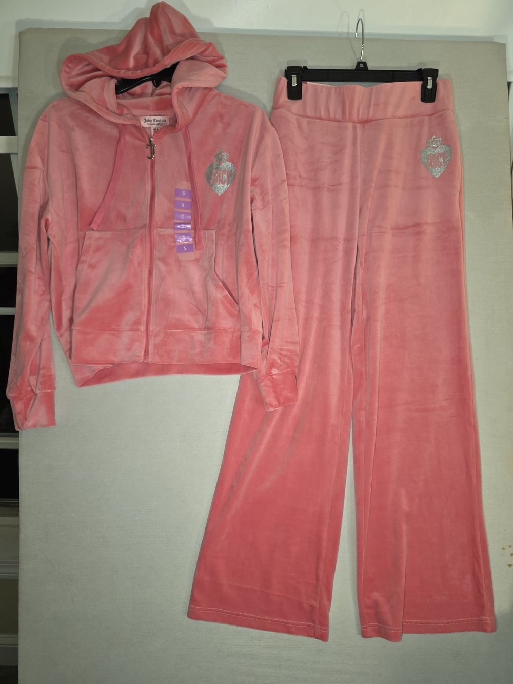 NWT Juicy Couture Pink Velour Tracksuit Set Full Zip Hoodie & Pants Size Small